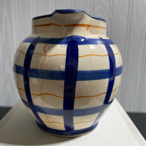 Small Vintage Japanese Porcelain Creamer
Hand Painted - Navy Blue Plaid /Orange - Picture 4 of 6